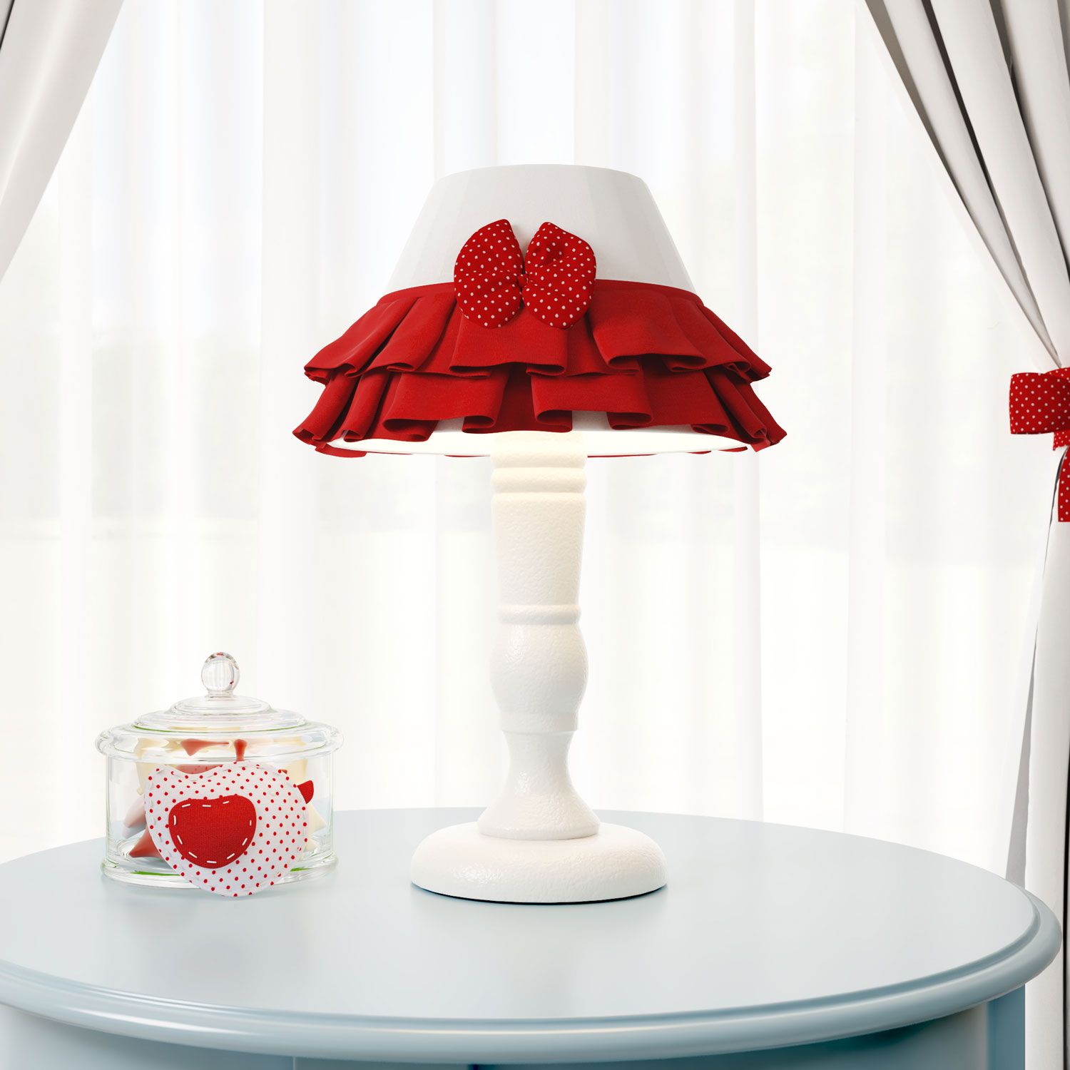 Abajur Madeira Babado e Laço Rosa