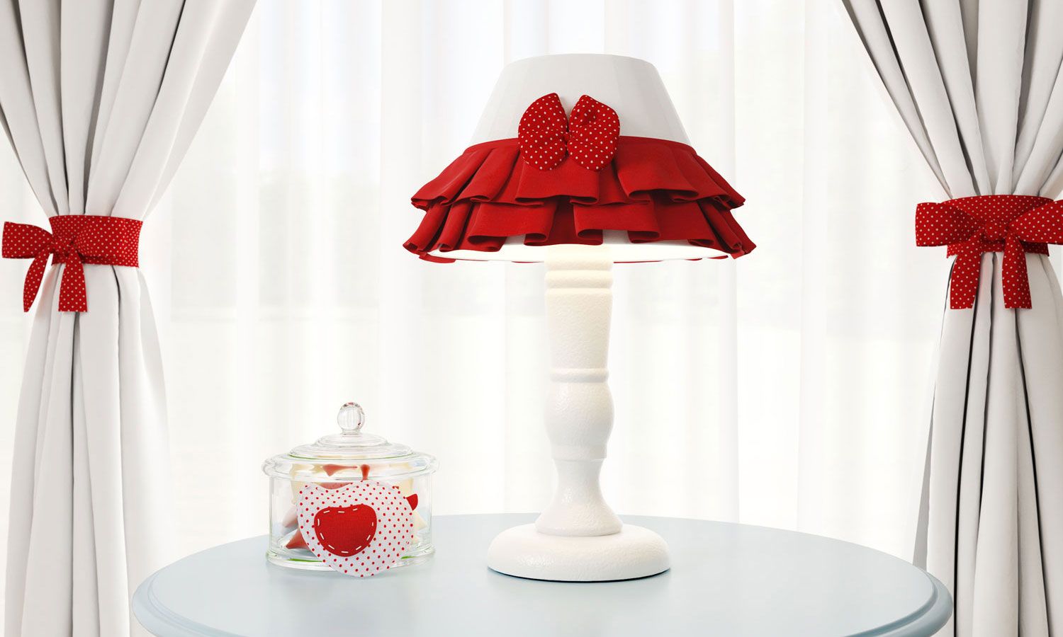 Abajur Madeira Babado e Laço Rosa