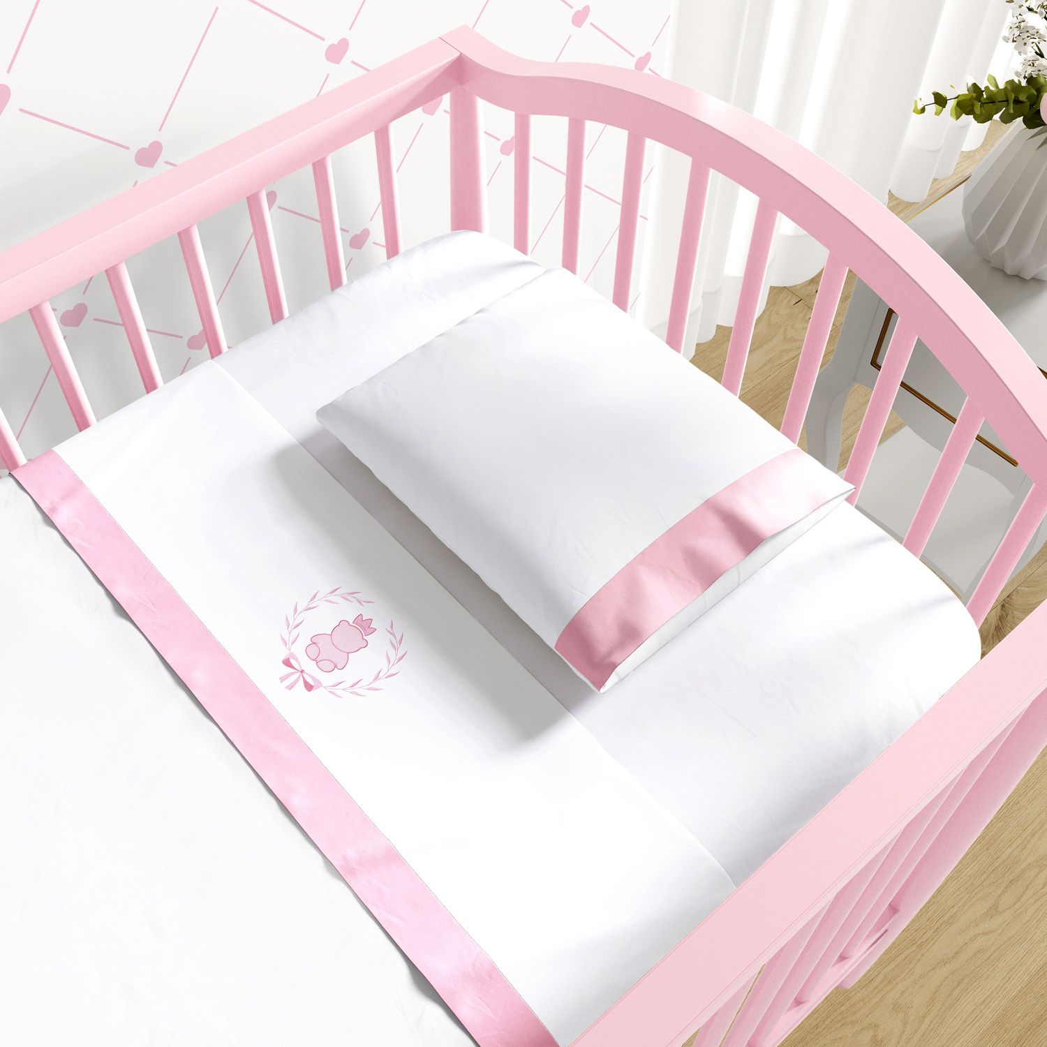 Jogo de Lençol Berço Bordado Ursinho Clássico Azul Marinho 3 peças