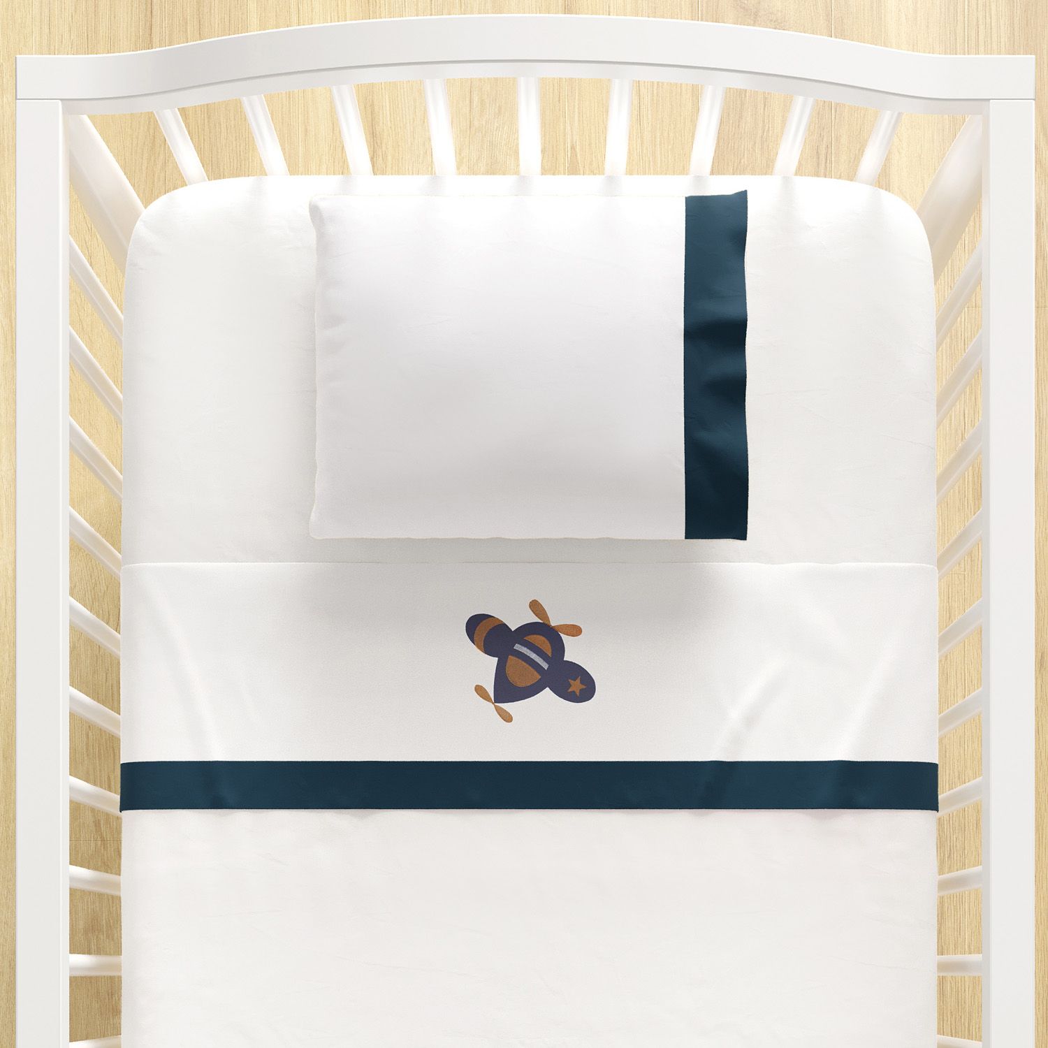 Jogo de Lençol Berço Bordado Urso Aviador 3 peças