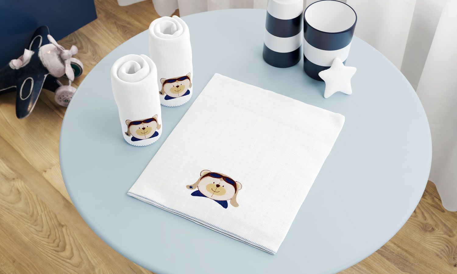 Jogo de Fraldas Ombro Urso Aviador com 3