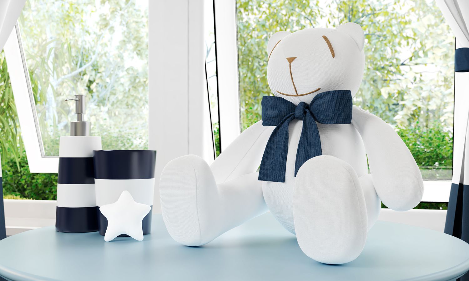 Urso Laço Azul Marinho 34cm