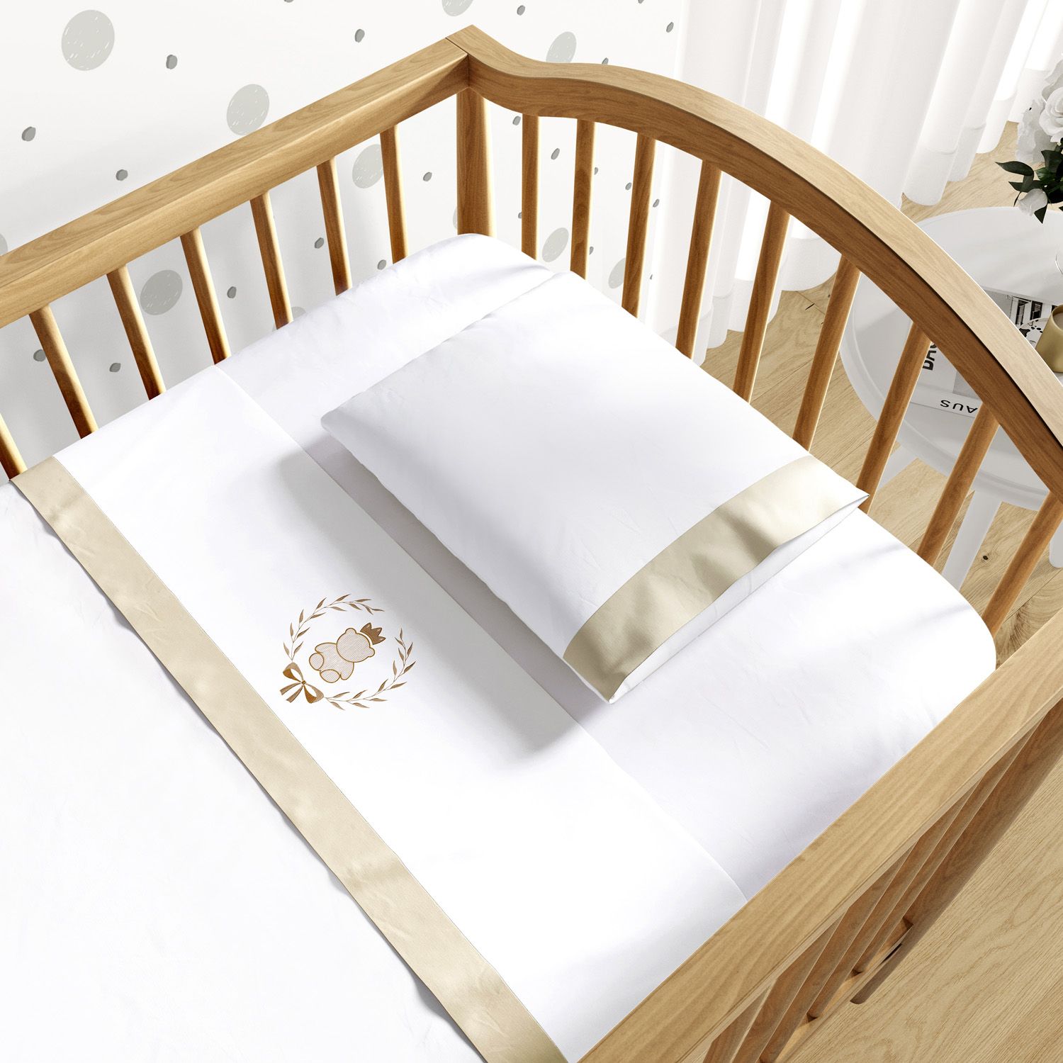 Jogo de Lençol Berço Bordado Ursinho Clássico Azul Marinho 3 peças