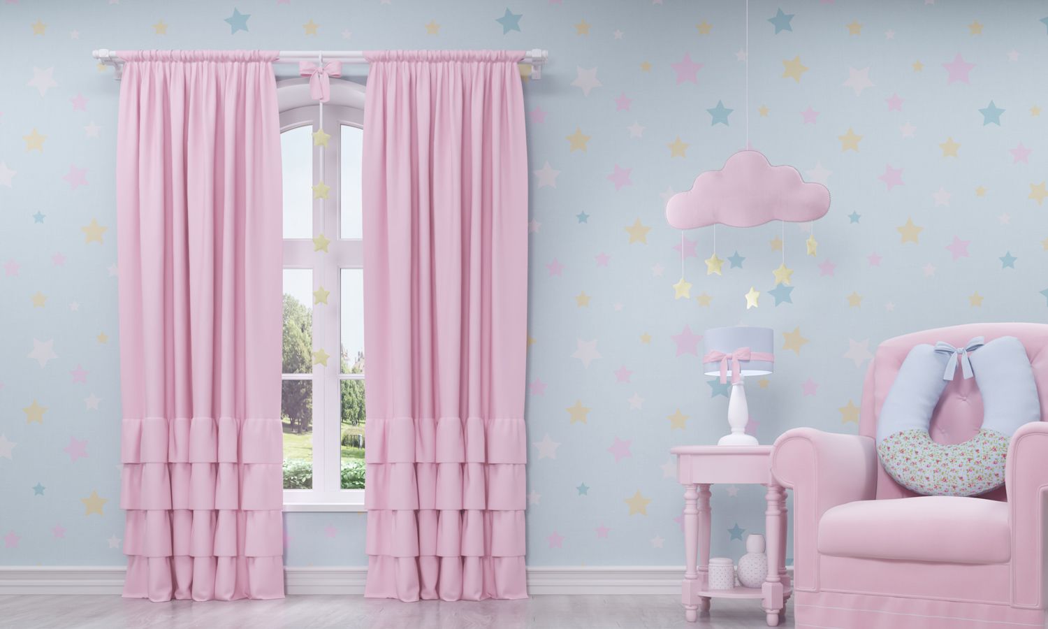 Cortina Babados Rosa 1,50m