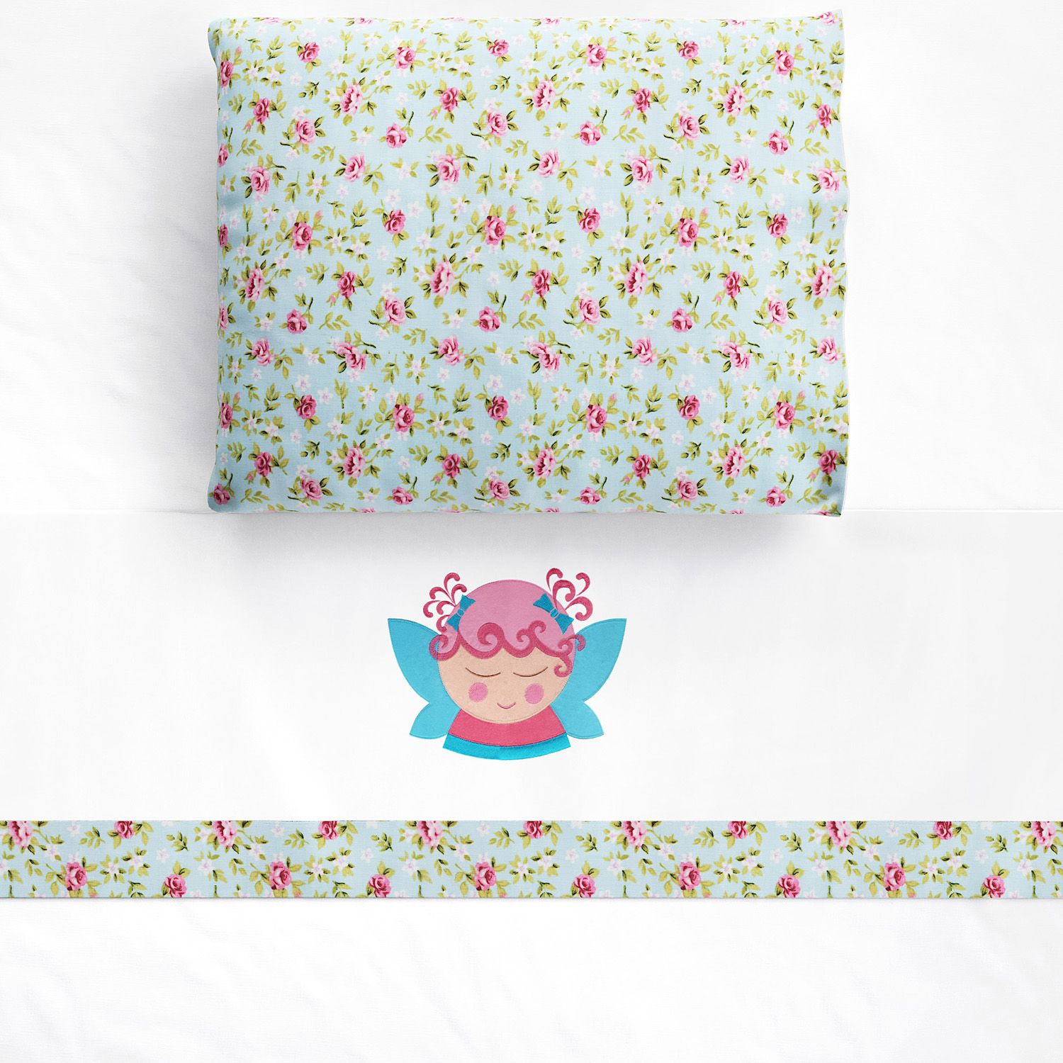 Jogo de Lençol Berço Bordado Fada 3 peças