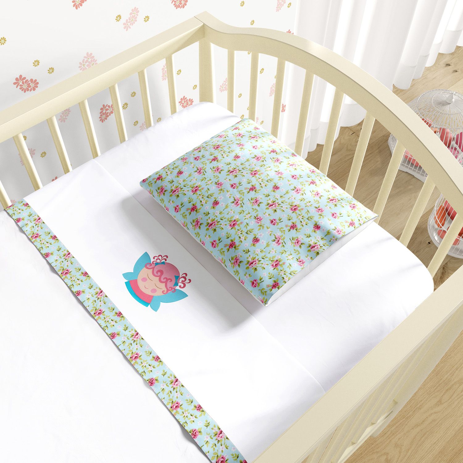 Jogo de Lençol Berço Bordado Fada 3 peças