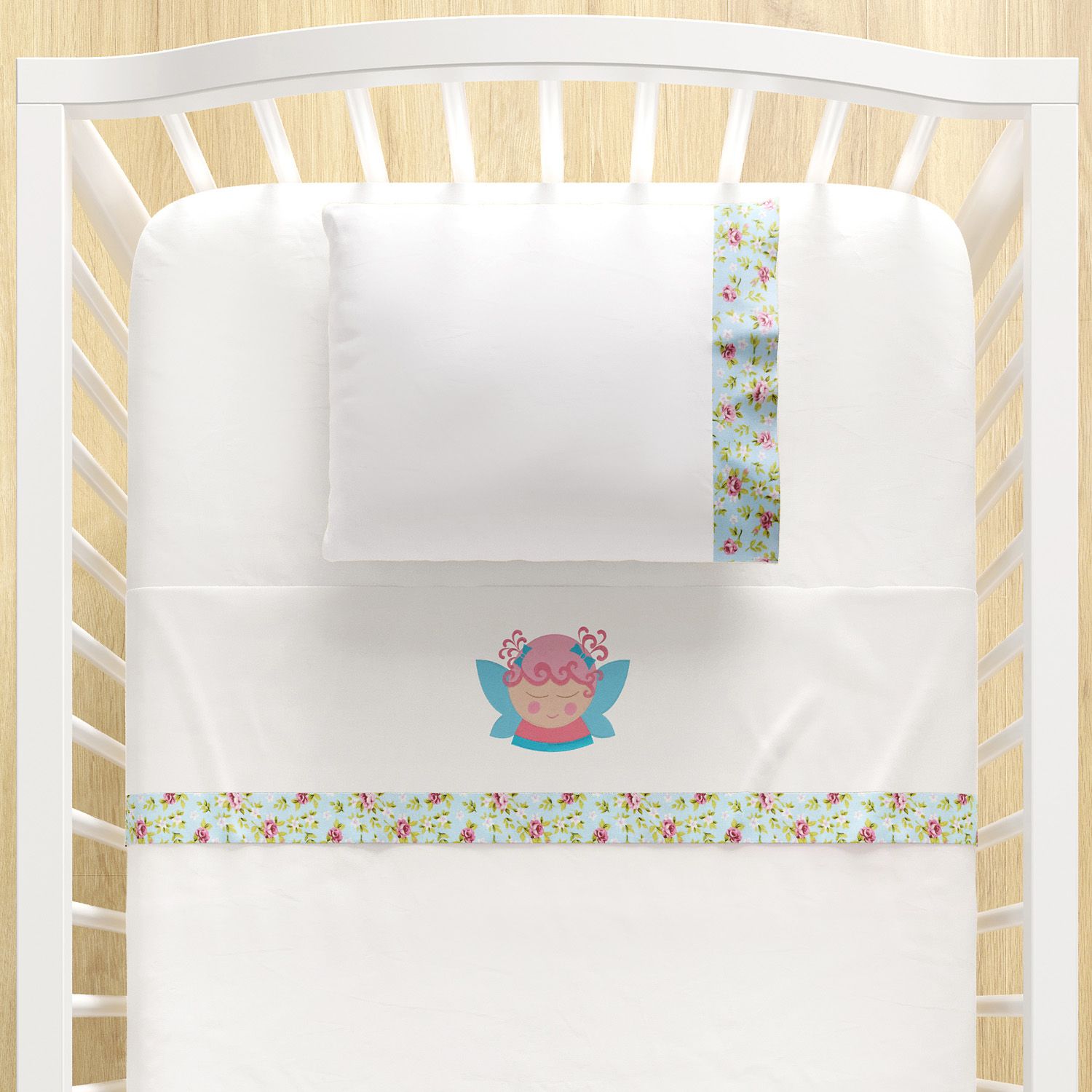 Jogo de Lençol Berço Bordado Fada 3 peças