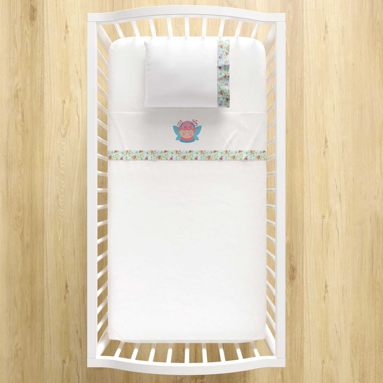 Jogo de Lençol Berço Bordado Fada 3 peças