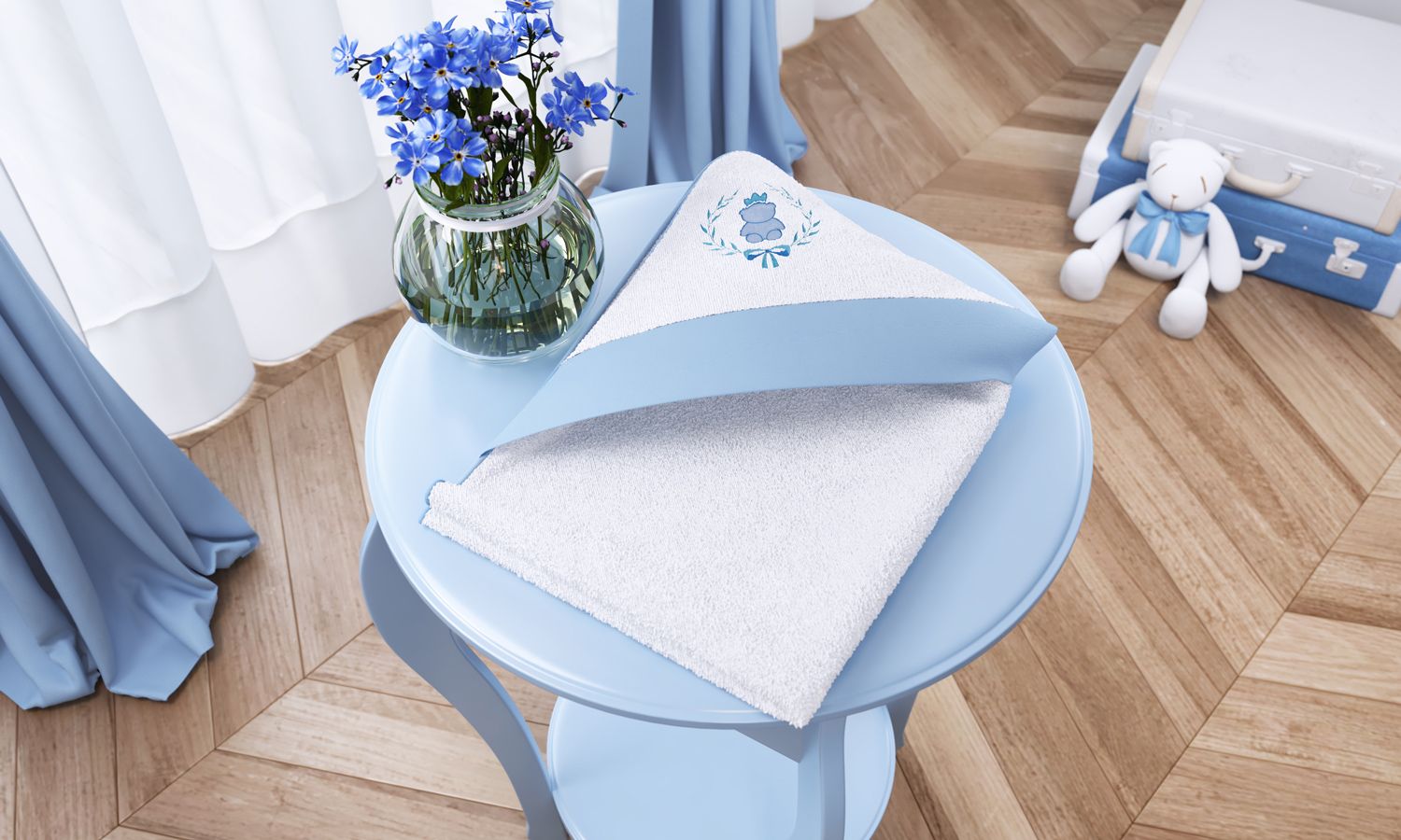 Toalha com Capuz Ursinho Clássico Marinho