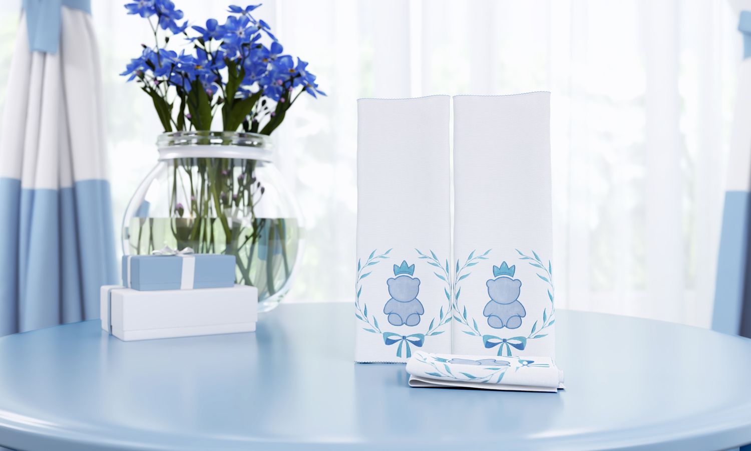 Jogo de Fraldas de Boca Malha Ursinho Clássico Marinho