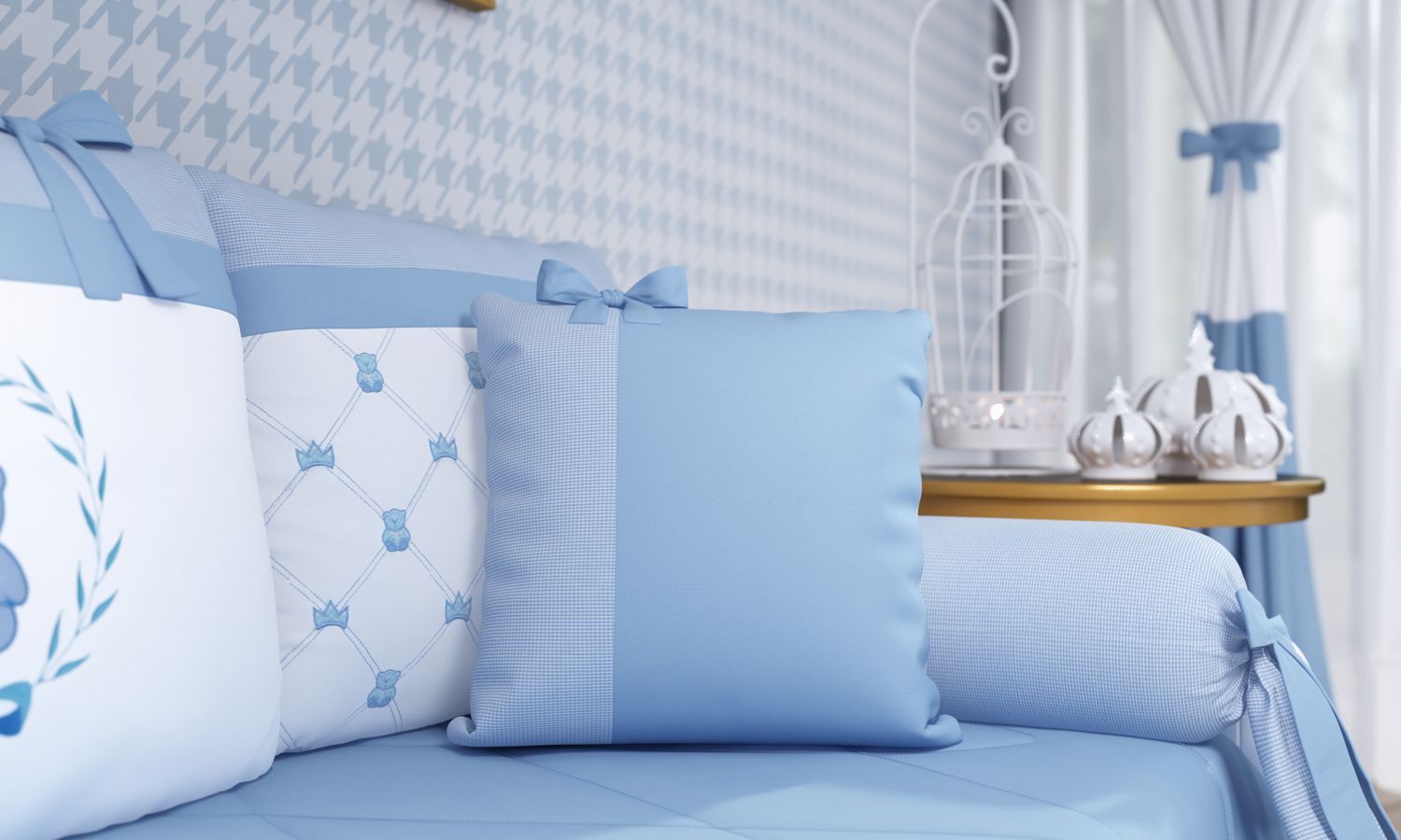 Almofada Laço Ursinho Clássico Marinho 38cm