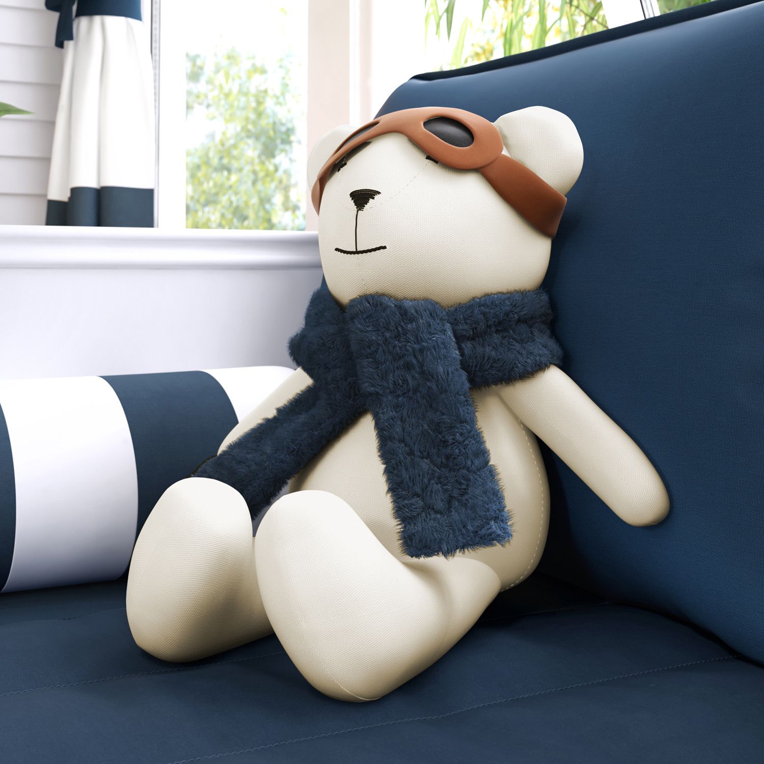 Ursinho Aviador com Óculos e Cachecol Azul Marinho 50cm