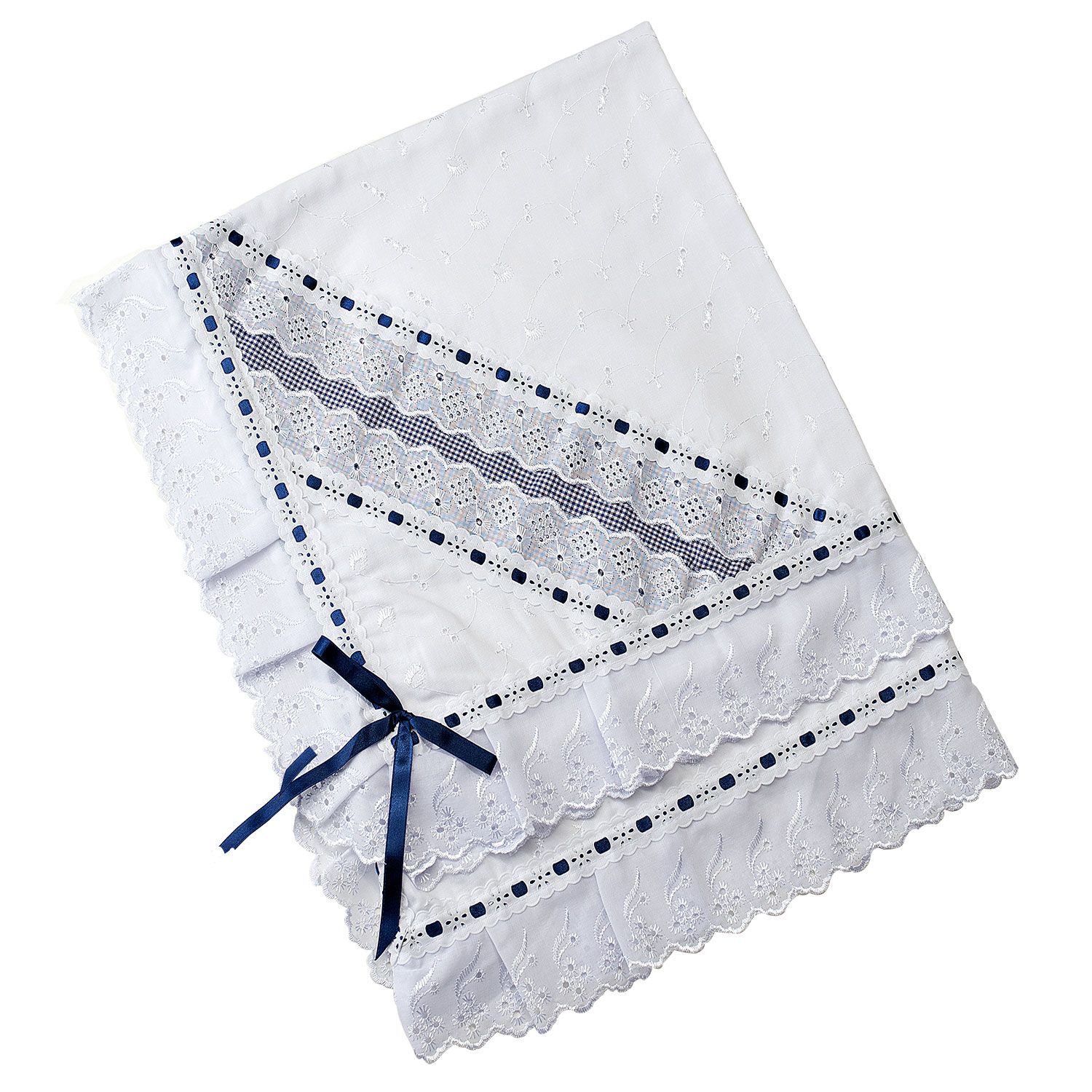 Manta de Lese Forrada Faixa Xadrez Azul 75cm