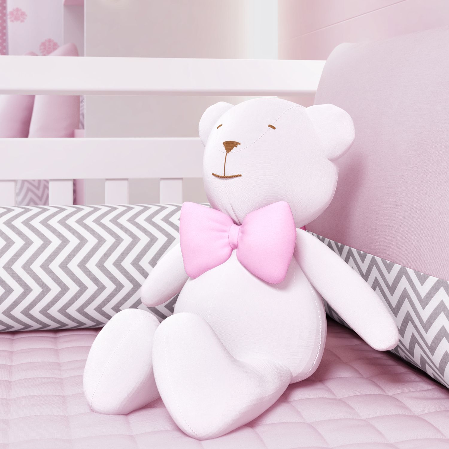 Ursinha Branca com Laço Rosa 42 cm