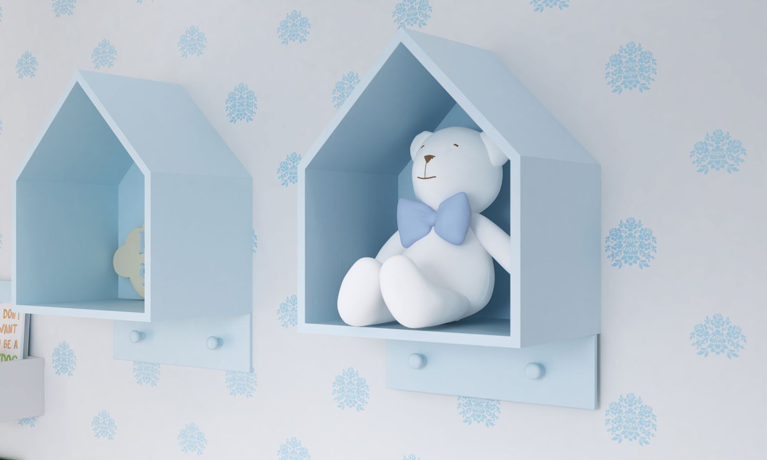 Nicho de Madeira Casinha com Cabideiro Rosa 40cm