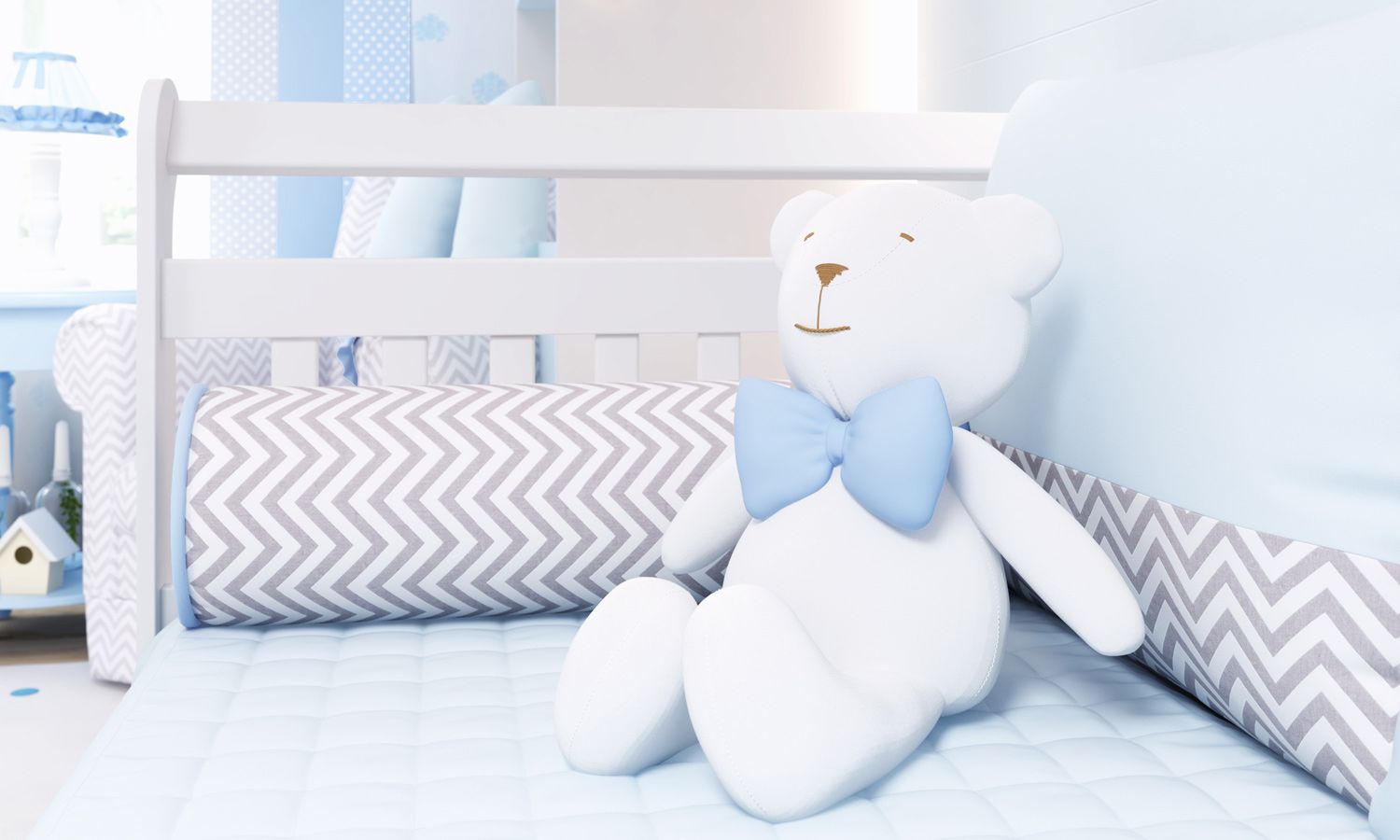 Ursinha Branca com Laço Rosa 42 cm