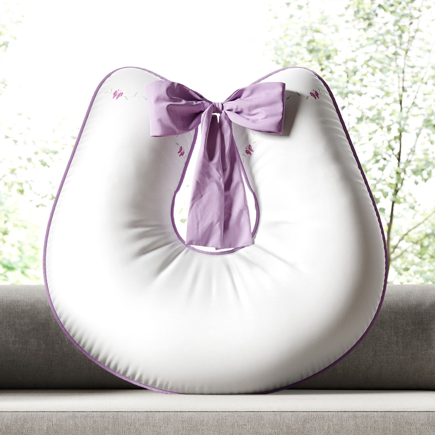 Almofada Amamentação Raminhos e Corações Rosa