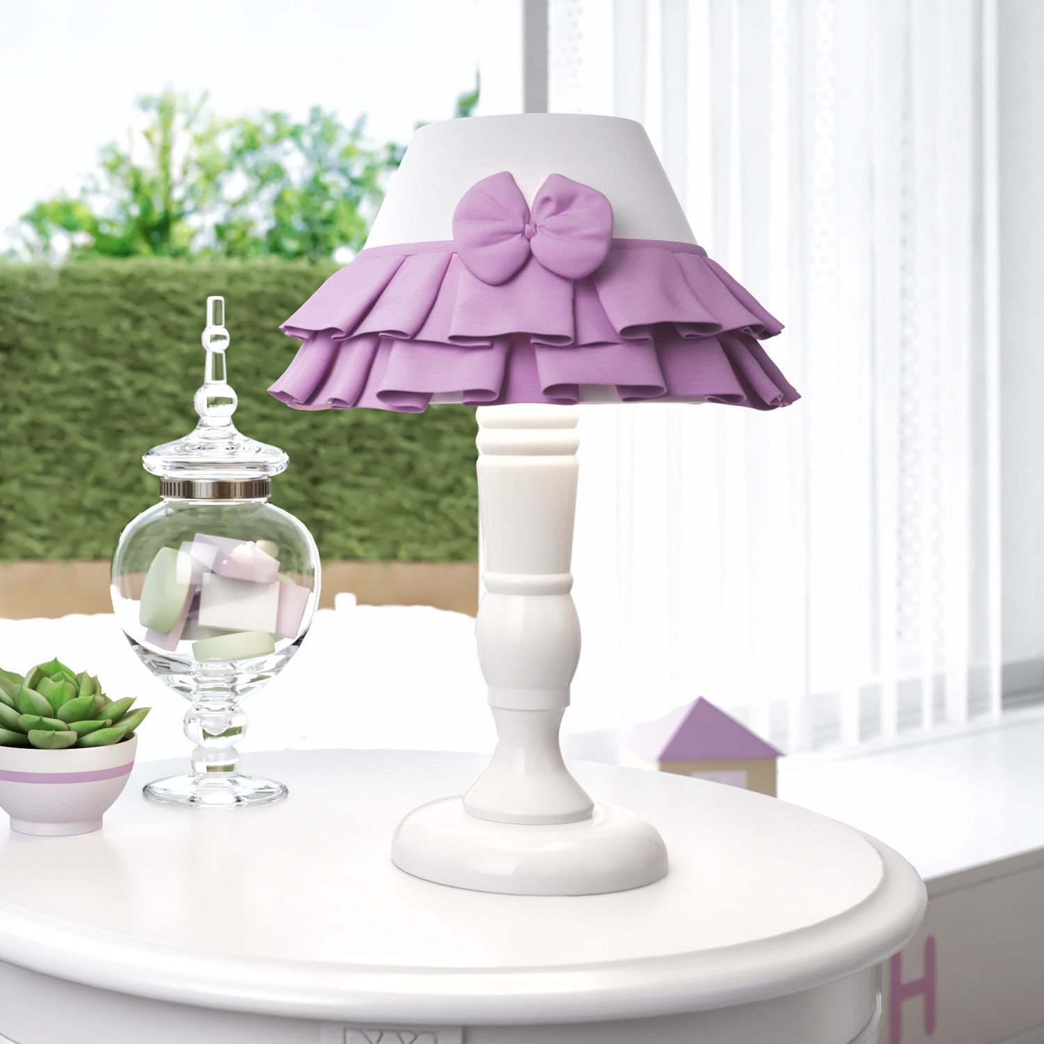 Abajur Madeira Babado e Laço Rosa