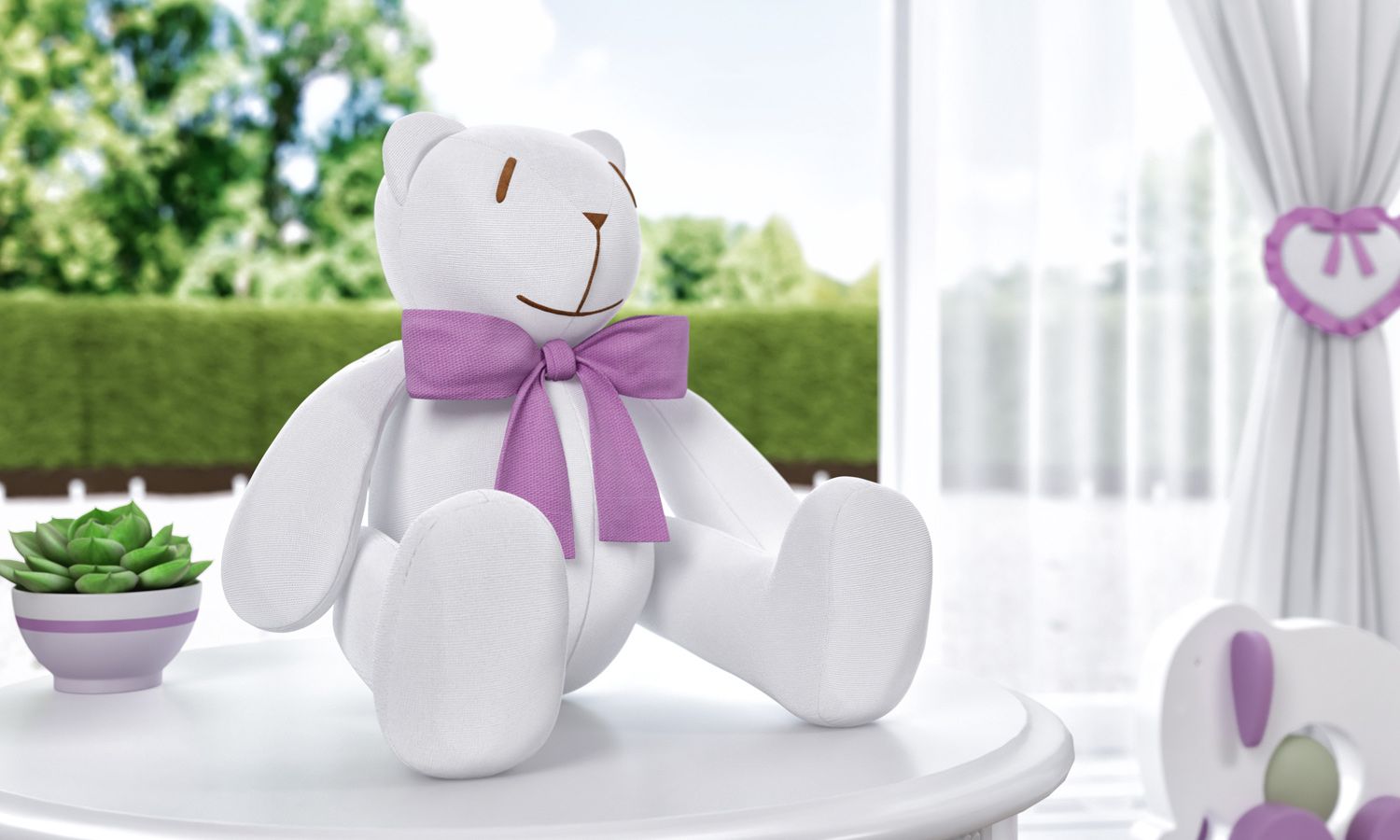 Urso Branco com Laço Bege 34cm