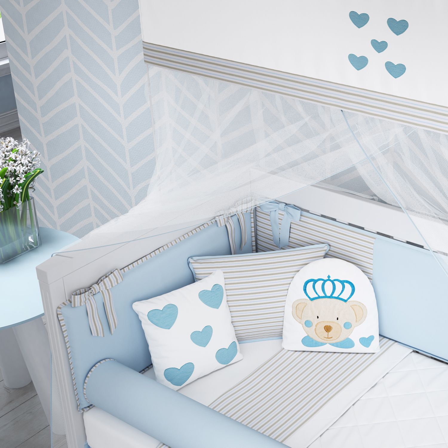 Kit Berço Urso Príncipe Azul/Listrado