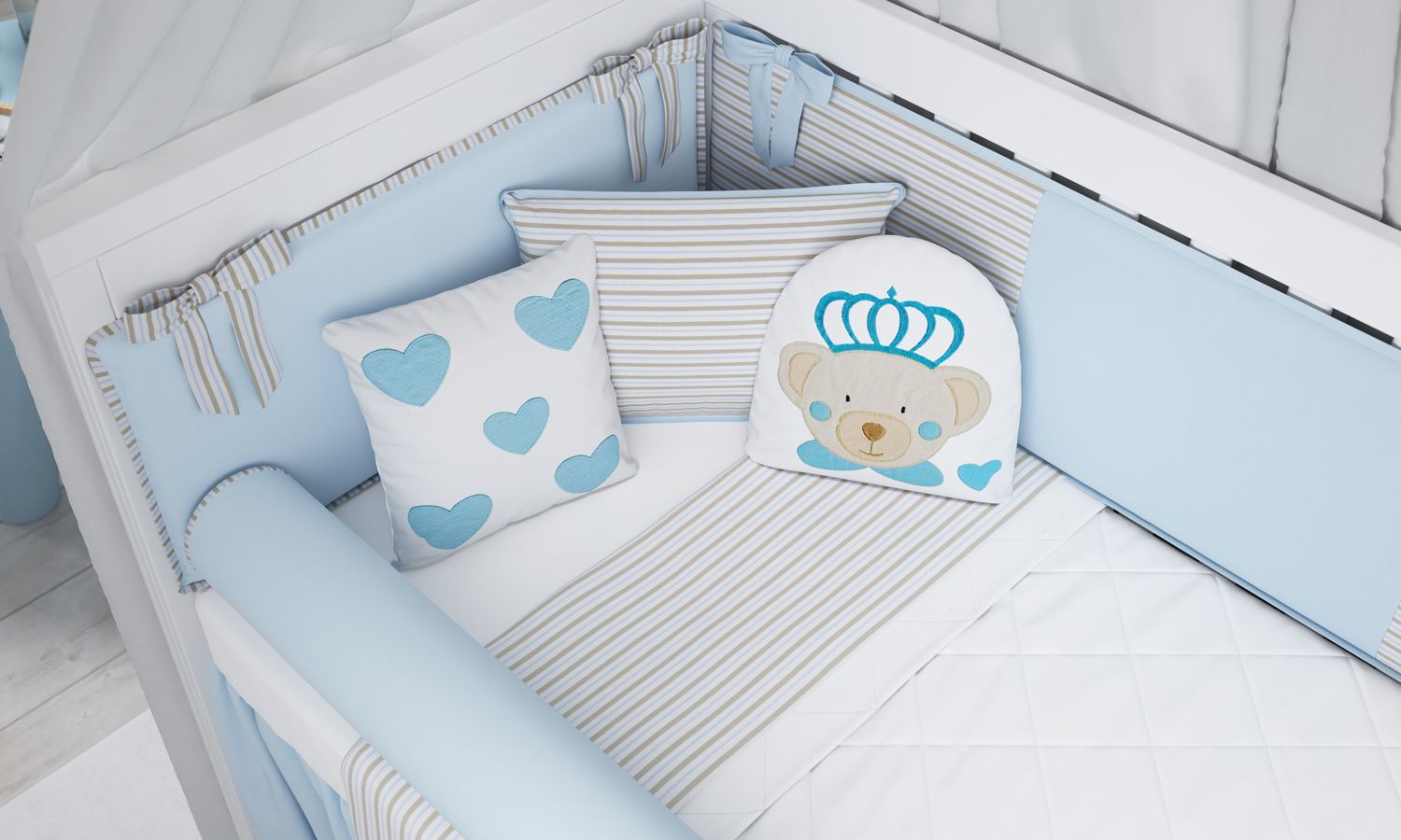 Kit Berço Urso Príncipe Azul/Listrado