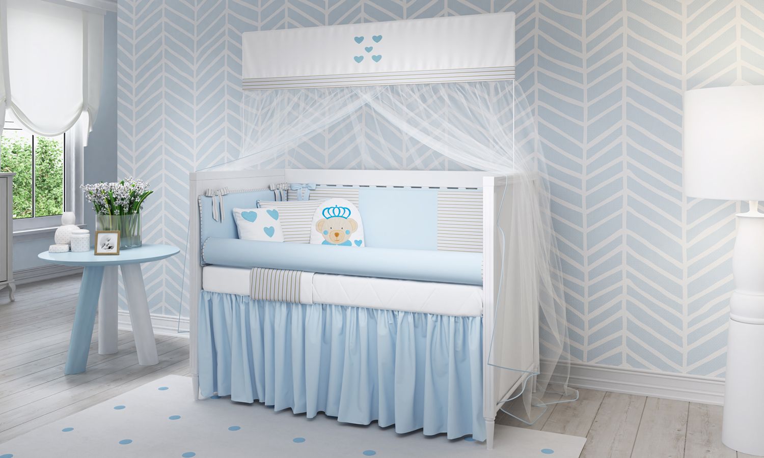 Kit Berço Urso Príncipe Azul/Listrado