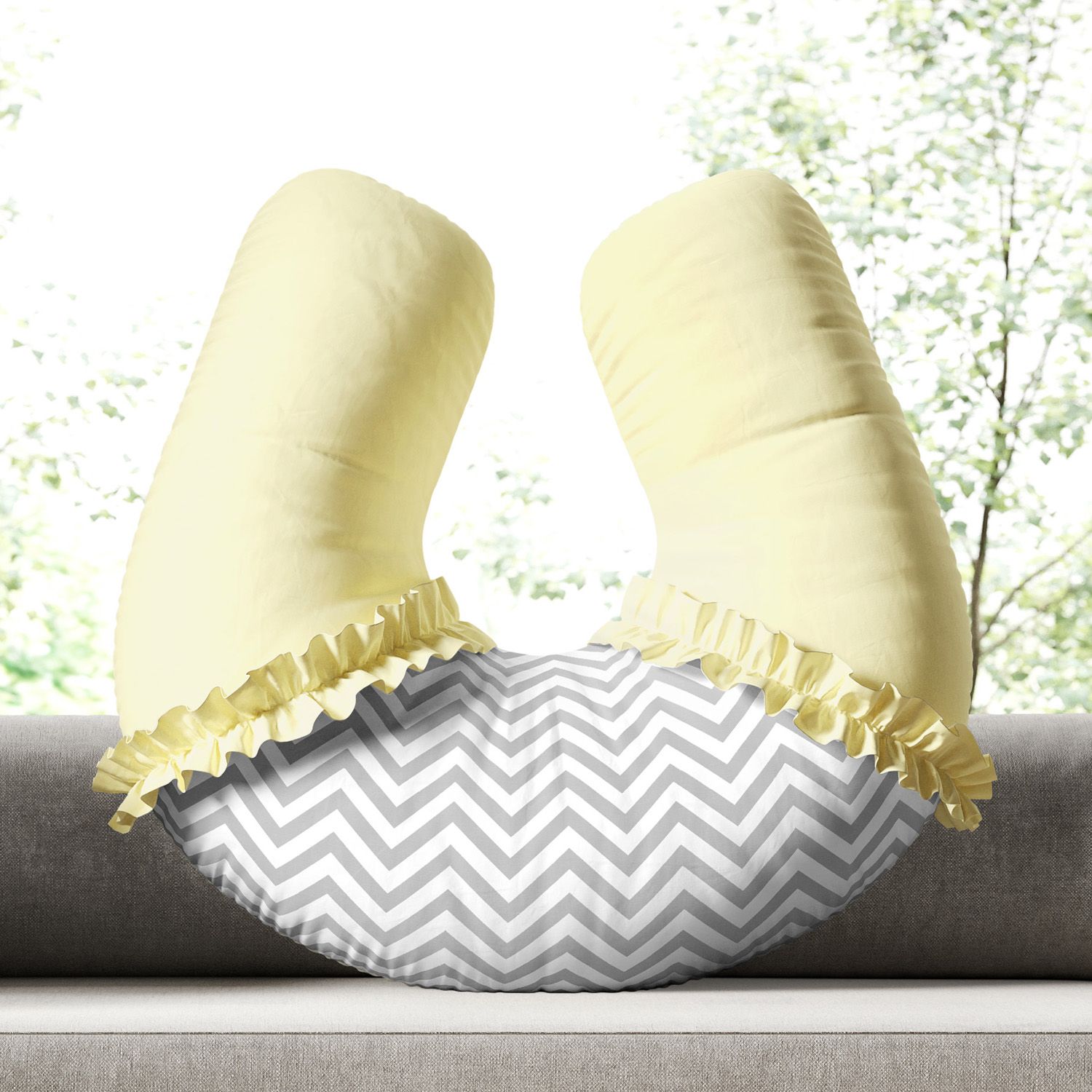 Almofada Amamentação Chevron Rosa e Cinza