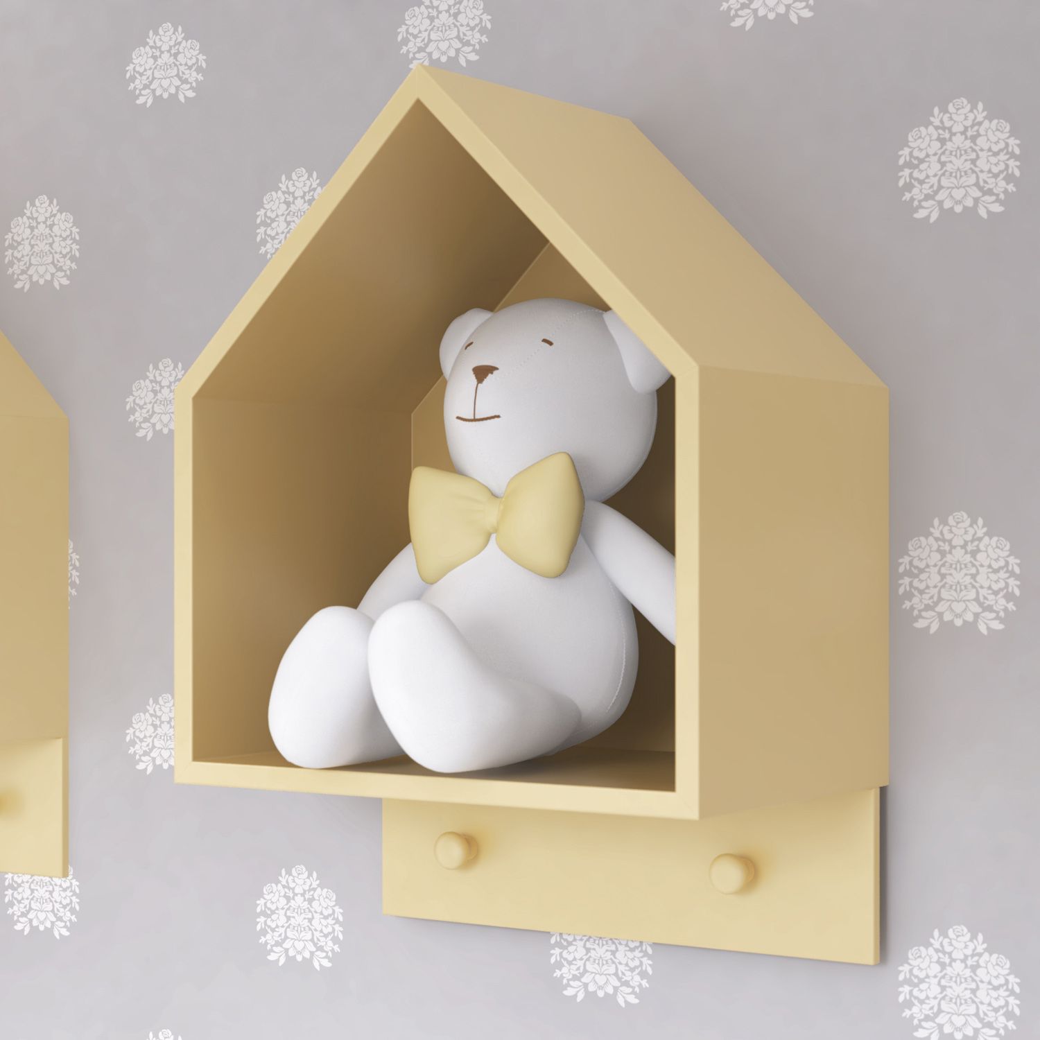 Nicho de Madeira Casinha com Cabideiro Rosa 40cm