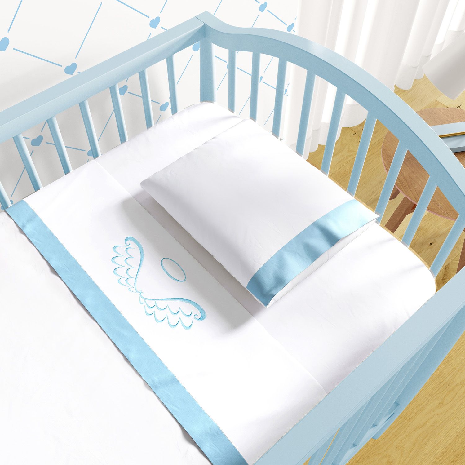 Jogo de Lençol Berço Bordado Anjo 3 peças