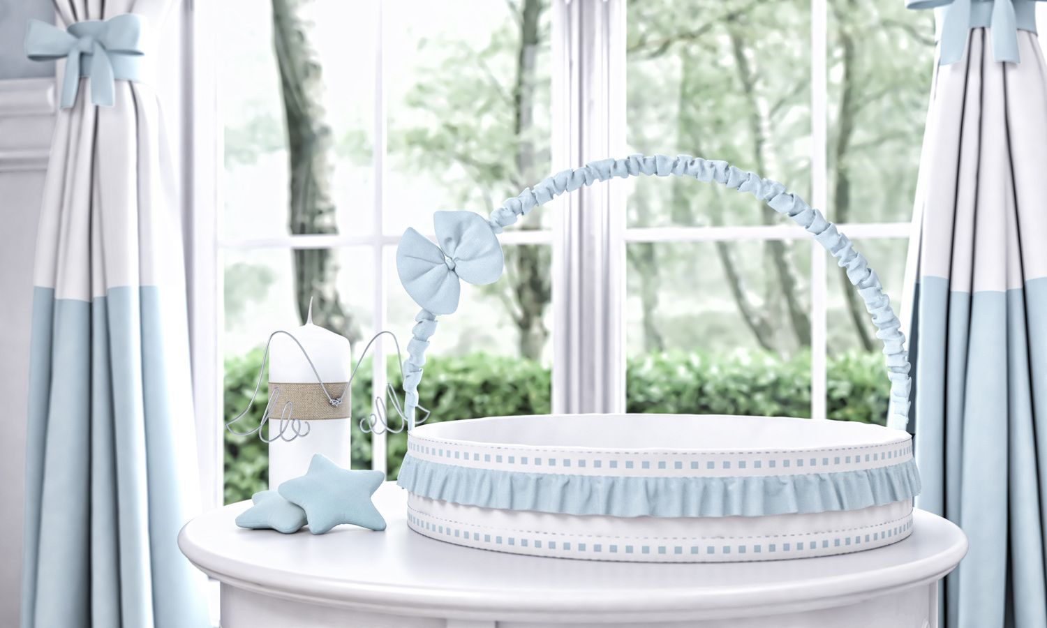 Cesta com Babado e Laço Bege