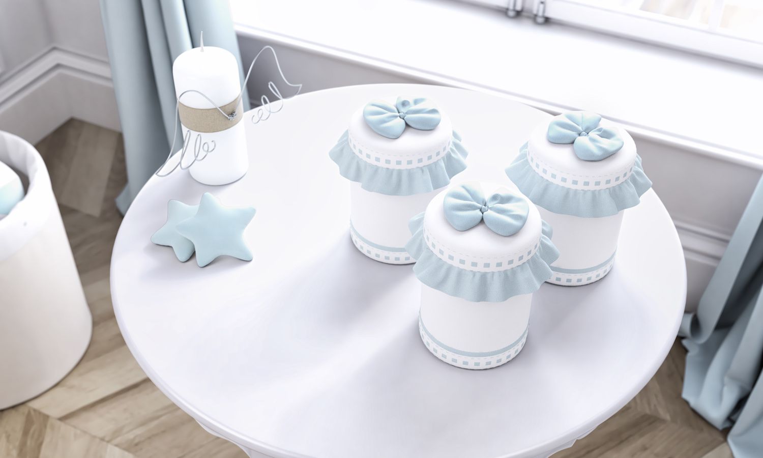 Jogo de Potes com Babado e Laço Bege