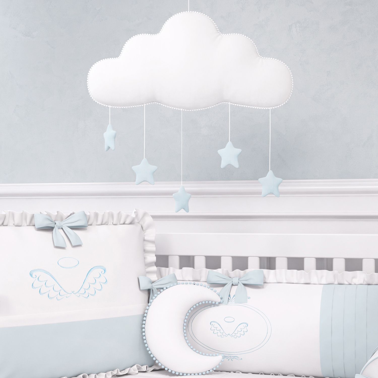 Móbile Nuvem Pompom com Estrelinhas