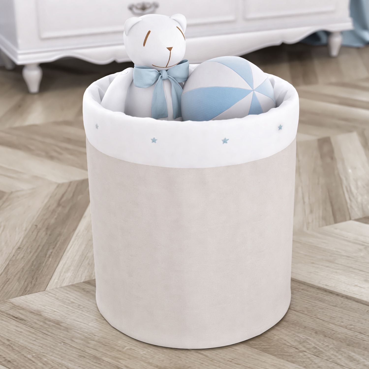 Cesto Organizador para Brinquedos Estrelinhas Bege 35cm