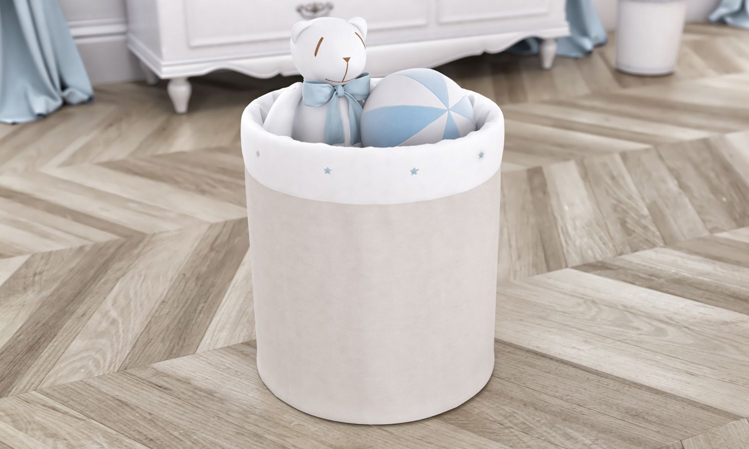 Cesto Organizador para Brinquedos Estrelinhas Bege 35cm