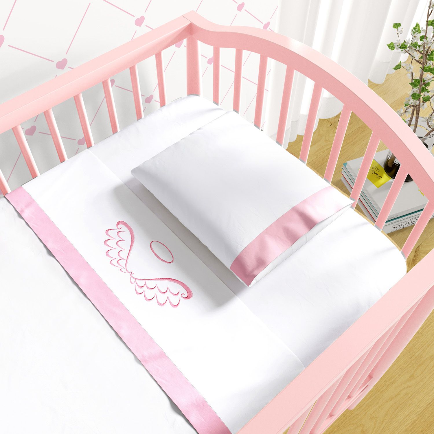 Jogo de Lençol Berço Bordado Anjo 3 peças