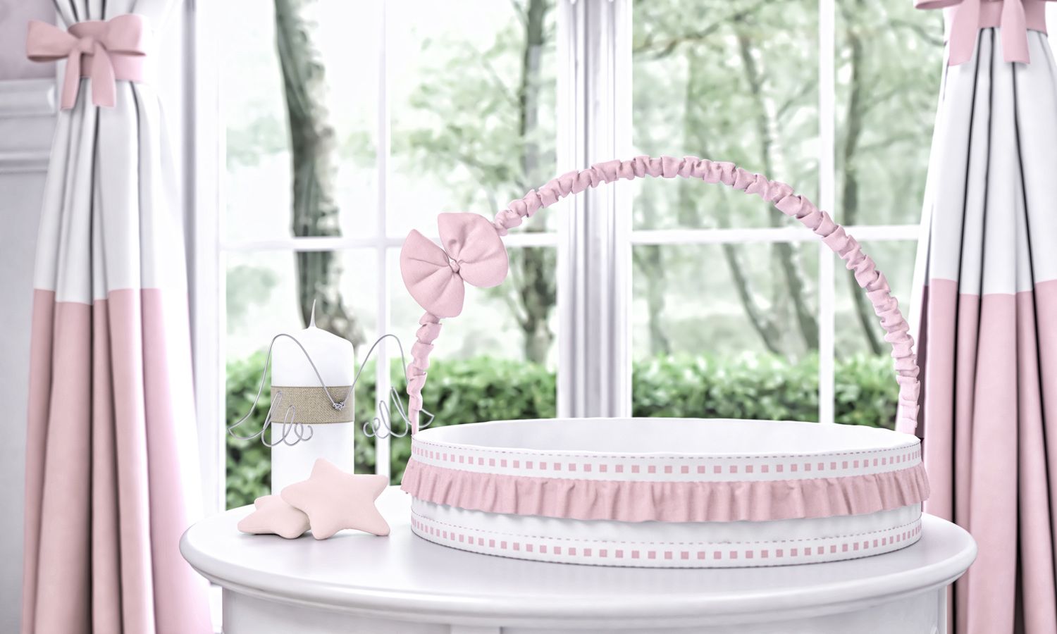 Cesta com Babado e Laço Bege