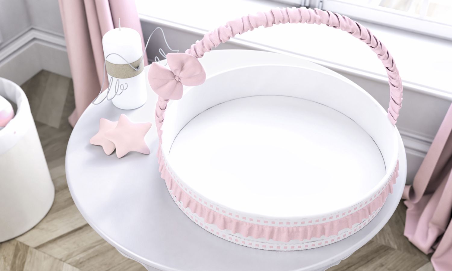 Cesta com Babado e Laço Bege