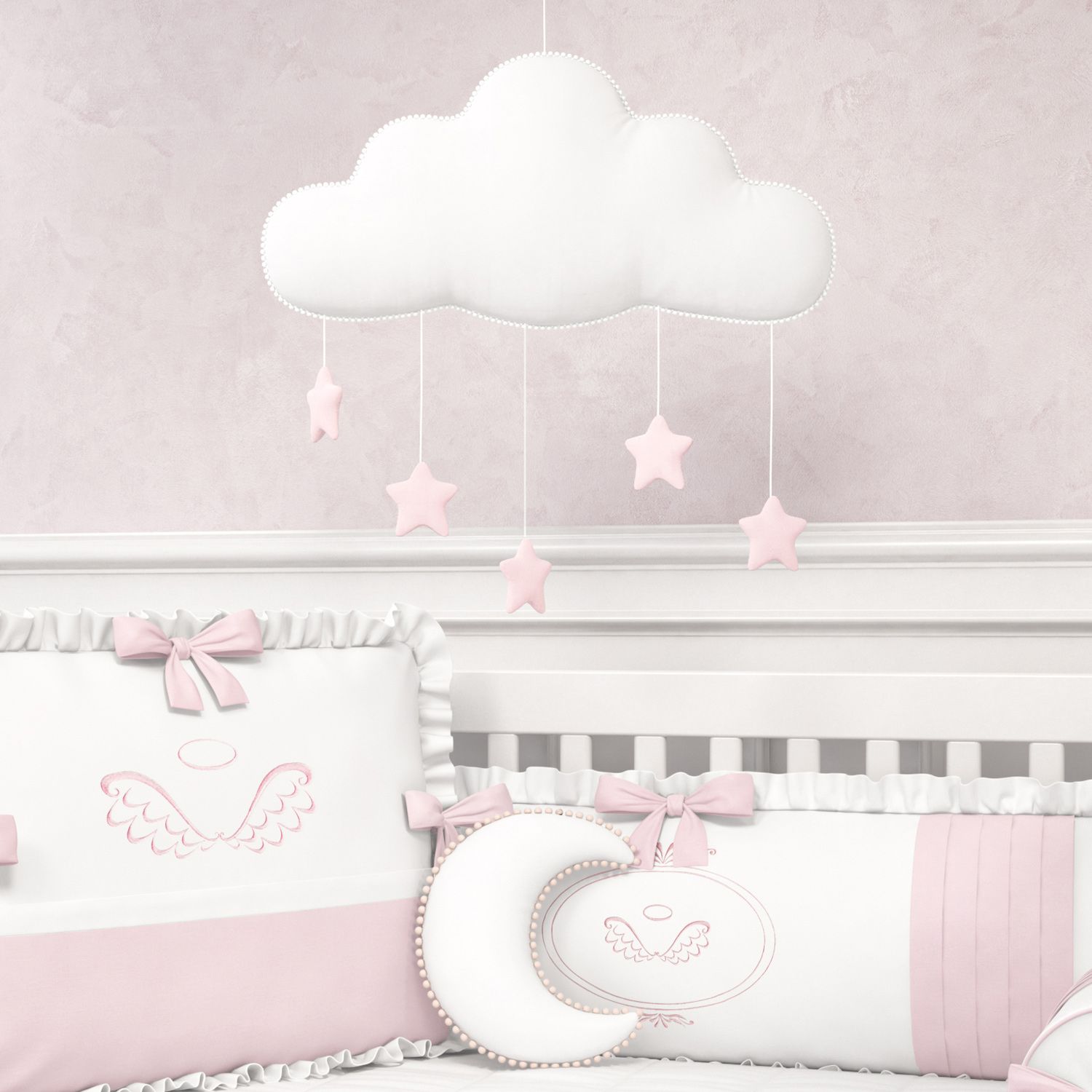 Móbile Nuvem Pompom com Estrelinhas