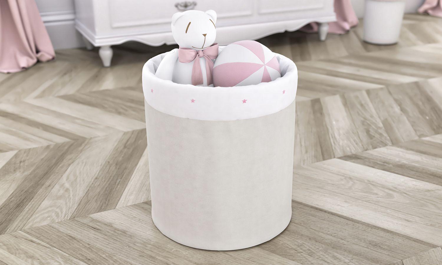 Cesto Organizador para Brinquedos Estrelinhas Bege 35cm