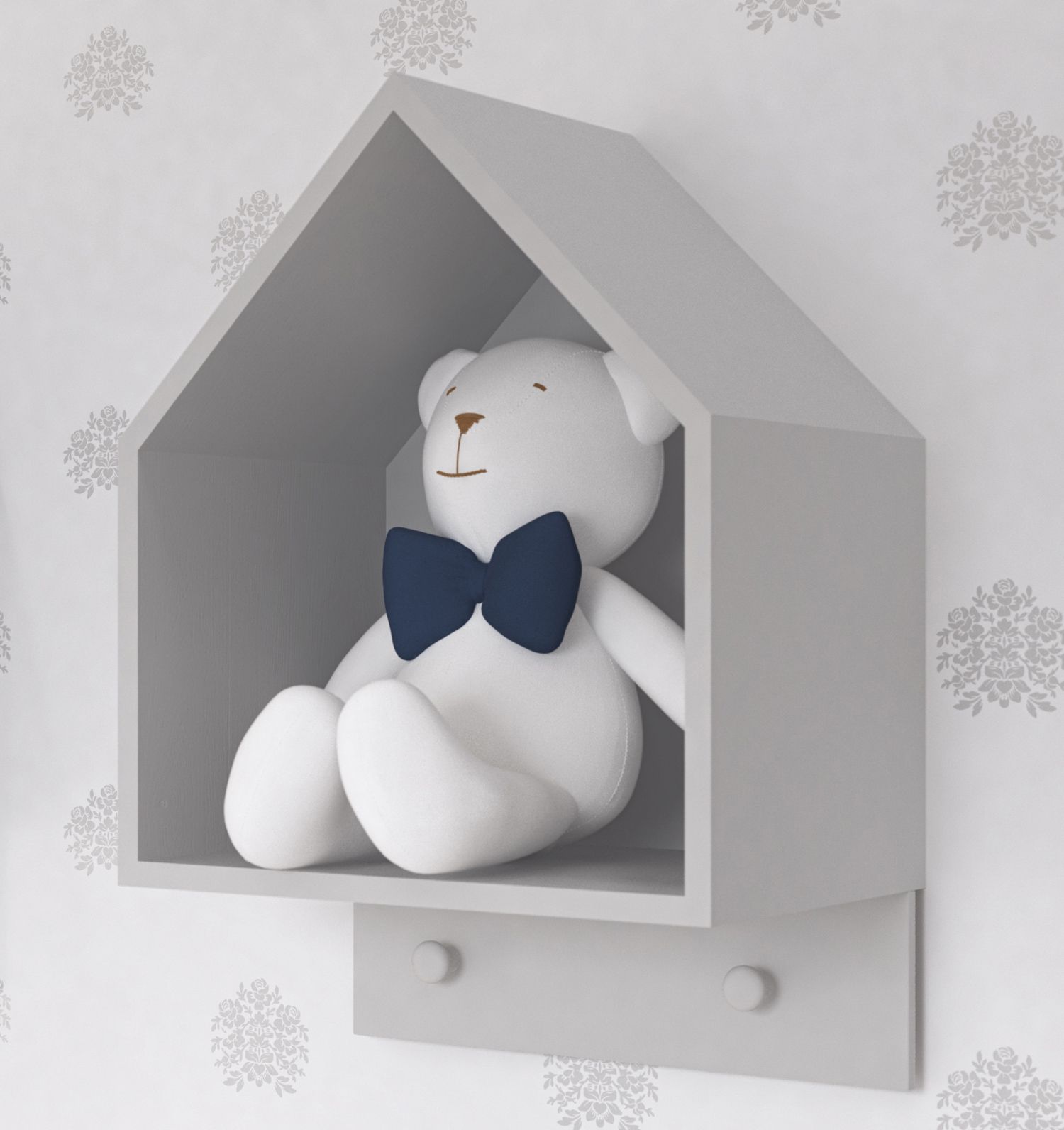 Nicho de Madeira Casinha com Cabideiro Rosa 40cm