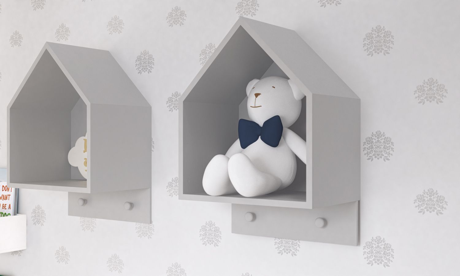 Nicho de Madeira Casinha com Cabideiro Rosa 40cm