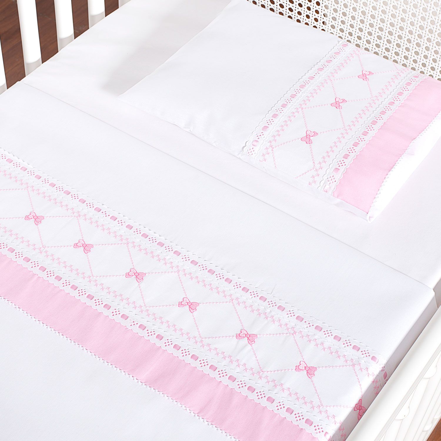 Jogo de Lençol Berço Laço Branco 3 Peças