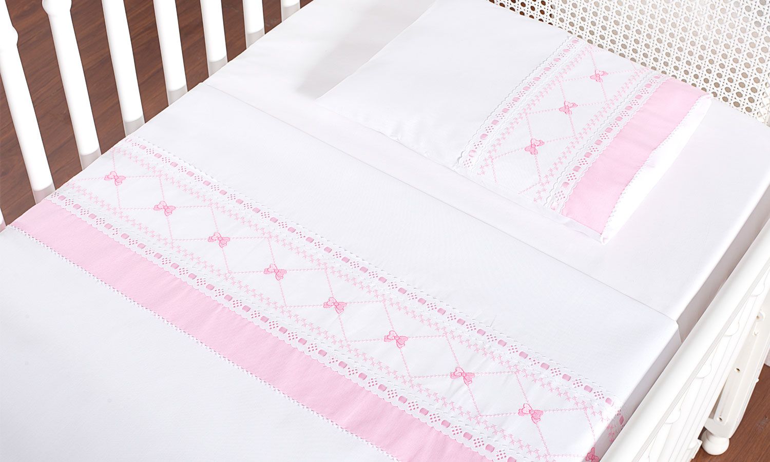 Jogo de Lençol Berço Laço Branco 3 Peças