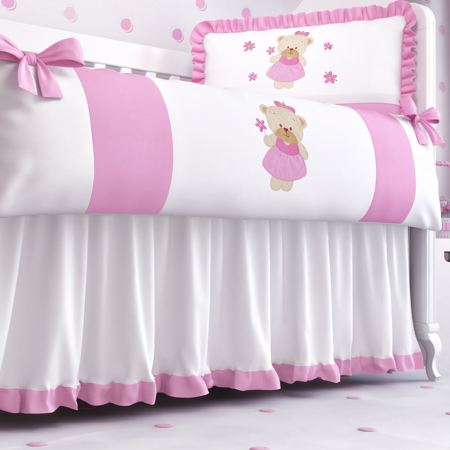 Saia de Berço Babado Branco e Azul