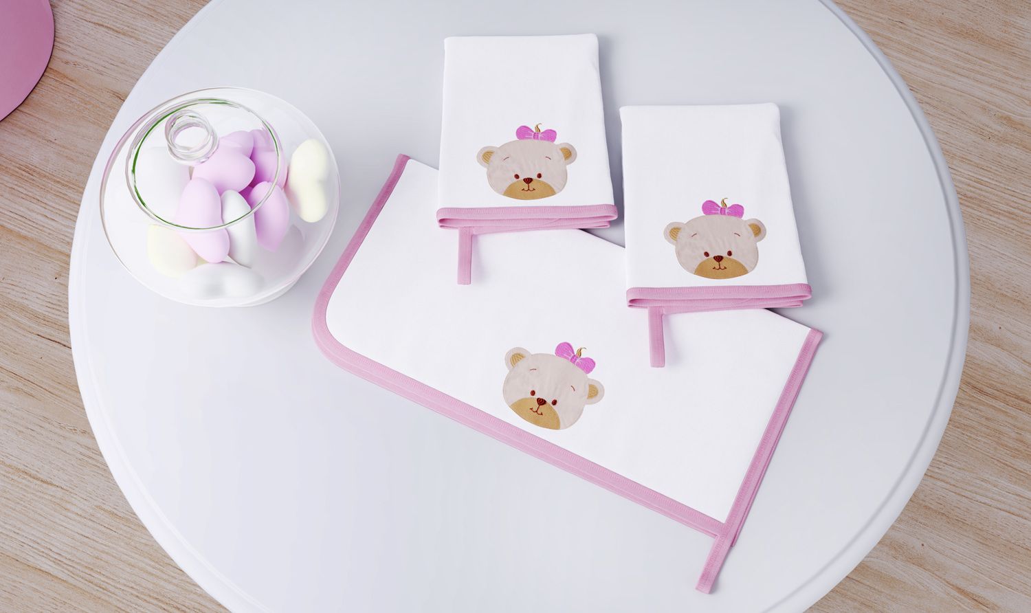 Jogo de Fraldas de Boca Malha Ursinha Bebê