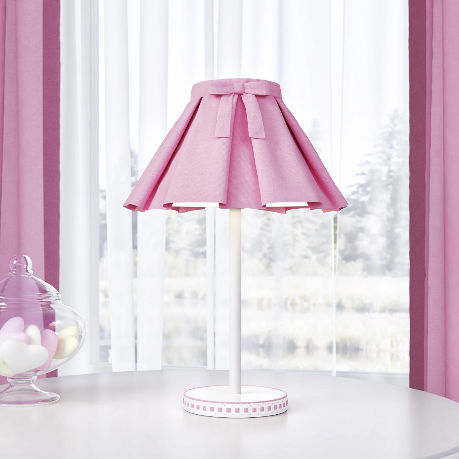 Abajur Simples Babado e Laço Azul