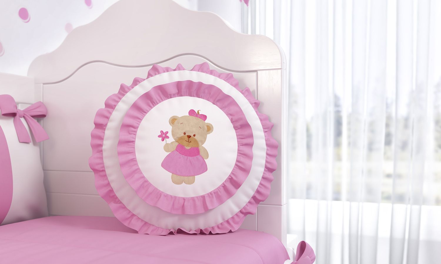 Almofada Redonda Ursinha Bebê 35cm