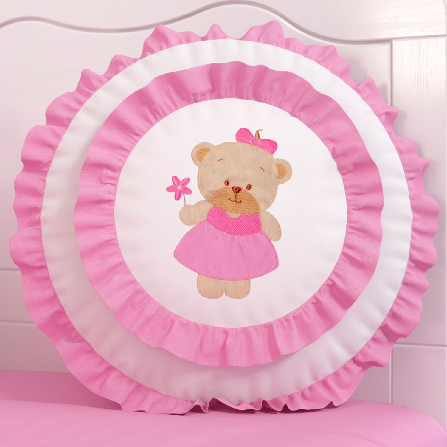 Almofada Redonda Ursinha Bebê 35cm