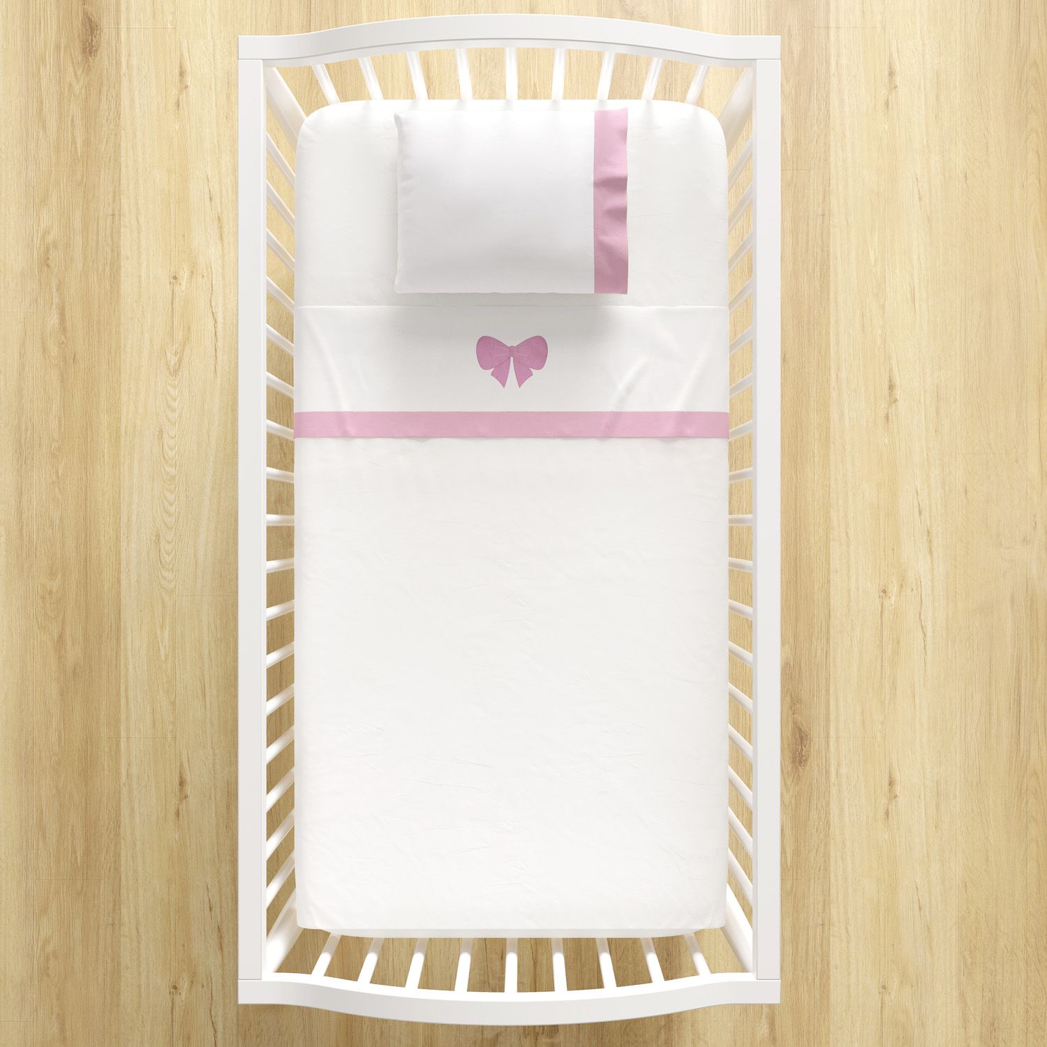 Jogo de Lençol Berço Bordado Lacinho Rosa 3 Peças