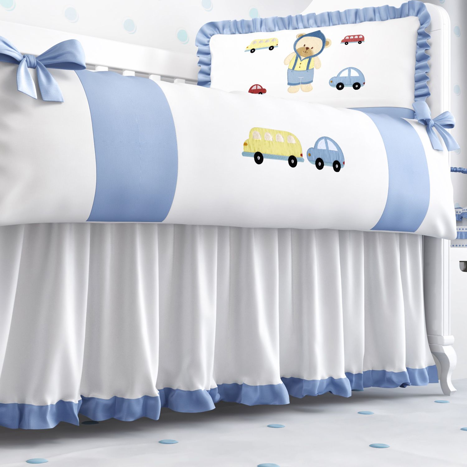 Saia de Berço Babado Branco e Azul